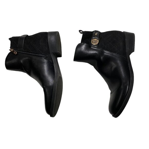 Tommy Hilfiger Isleen Women Black Mixed Media Vegan Leather Quilted Boot Sz 7.5M - Picture 4 of 11